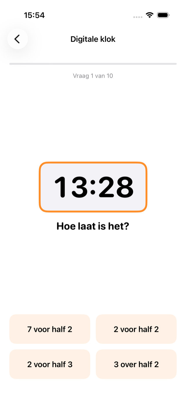 Een digitale klok met vier tijden om uit te kiezen.