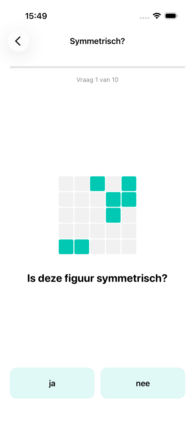 Een figuur op een rooster met de vraag of hij symmetrisch is.